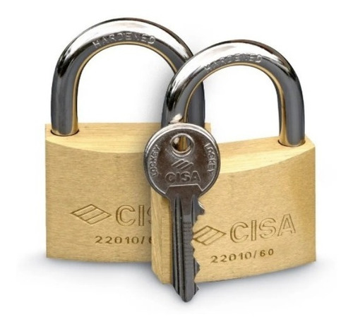 Imagen 2 de 10 de Candados De Arco 60mm Laton Igualados 2 Unds 2 Llaves Cisa