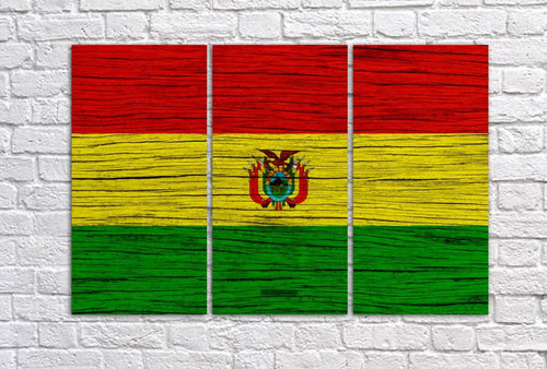 Cuadro 60x90cm Bandera Bolivia Imitacion Madera