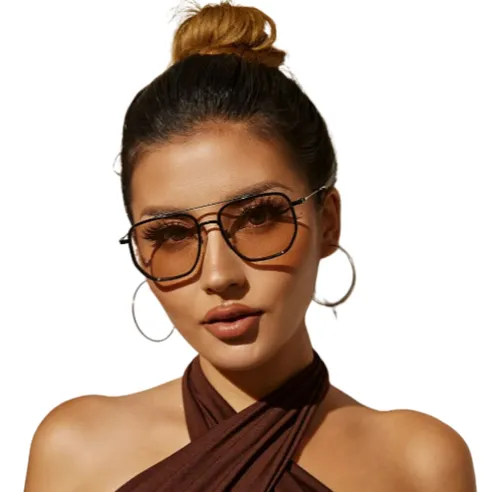 comprar 1 Peça Óculos De Sol De Armação De Metal - Lentes Cosmética Óculos De Sol Premium – Metal Dourado, Leve E Proteção Uv Champanhe Marrom-claro Preto Preto