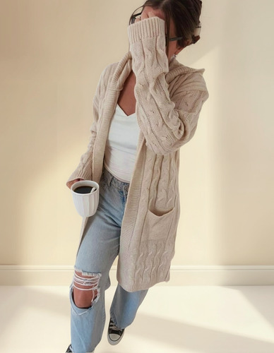 Saco Lana Frizz Con Capucha Y Bolsillos