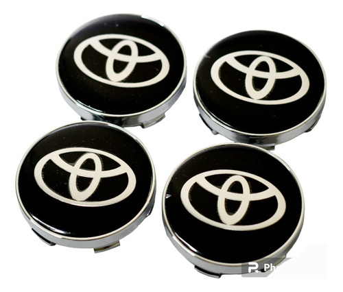 Pack 4 Tapa Toyota Negras Soporte Plateado 60mm Centro Rueda