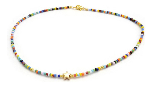 Collar Mostacillas Multicolor Estrella  40cm Acero Dorado 