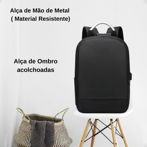 Mochila TheVisionaries Antifurto Executiva Com Cadeado Trava Segurança Porta Usb Saída Fone Ouvido Compartimento Notebook Resistente Reforçada Grande Anti Furto Unissex Masculina Feminina Trabalho