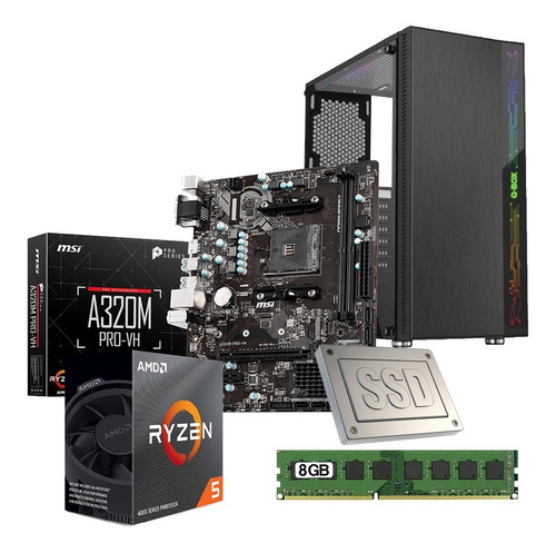 Imagen 1 de 7 de Pc Armada Msi A320m + Ryzen 5 4600g + 8gb Ram + Ssd 240gb