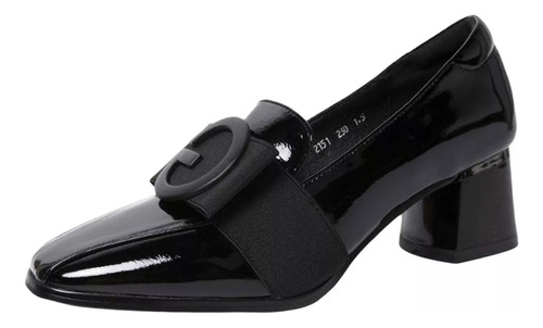 Zapatos De Tacón Bajo Con Punta Cerrada Gruesa Para Mujer,