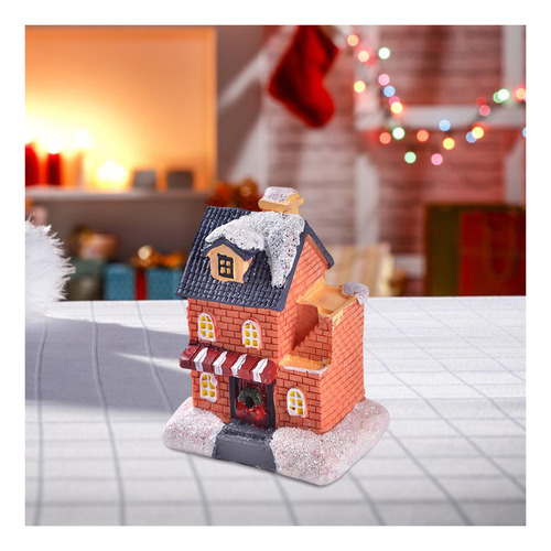 * Navidad Nieve Pueblo Casa Escena Ornamento Luz Miniatura