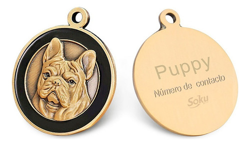 Placa Perro Gato Personalizada Identificación Razas Inoxida Color French Bulldog