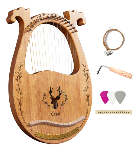 Juego Extra De 3 Cuerdas Lyre Harp, Llavero, 16 Cuerdas, Caj