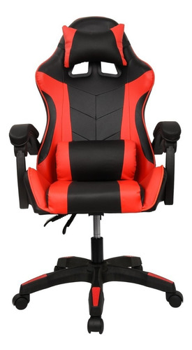 Cadeira Escritório Gamer Ergonômica Reclinável C Massageador Cor Preto/vermelho Material Do Estofamento Couro Sintético