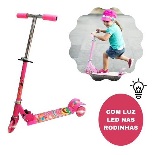 Patinete Infantil Menina Menino 3 Rodas Led Dobrável 50kg