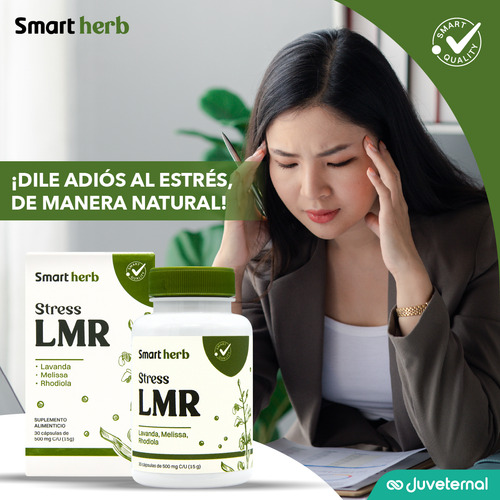 Smart Herb Paquete Stress LMR, Suplemento Alimenticio, 2 Piezas (30 Cápsulas c/u) con Lavanda, Melissa y Rhodiola para Reducir Ansiedad y Nerviosismo