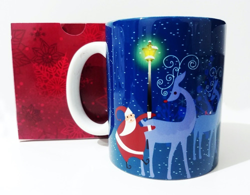 Taza Navideña. Modelo Santa Noche Azul. Regalo De Navidad.