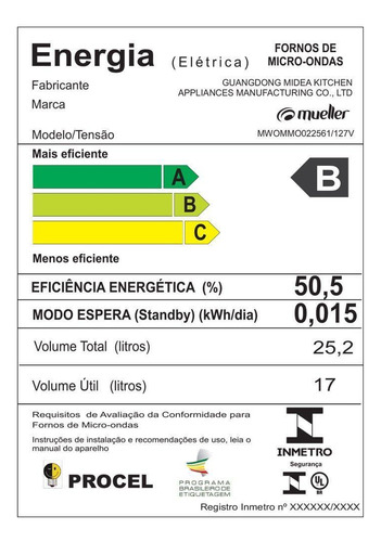 Forno Micro Ondas De Embutir Mueller 25l 127v Preto