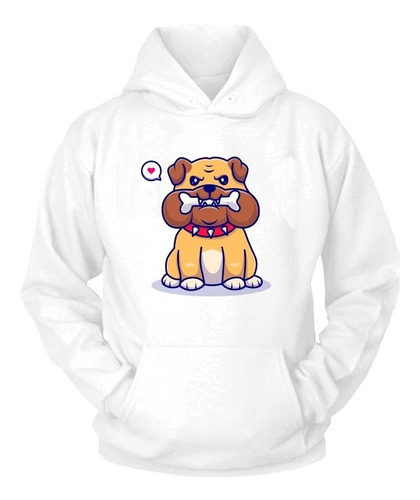 Sudadera Unisex Blanca Perrito Bulldog Hueso   Adulto Niños 