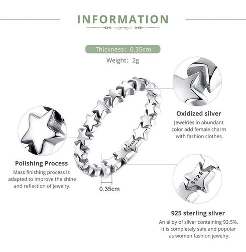 Imagen 6 de 10 de Anillo Sencillo Para Mujer Estrellas Fabricado En Plata 925