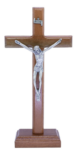Crucifixo Madeira Cristo Em Metal - 19cm Prata Velha