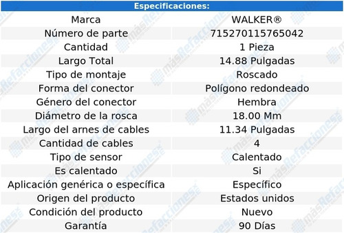 Sensor Oxígeno Izq/der Mercedes-benz S320 L6 3.2l 94 Walker