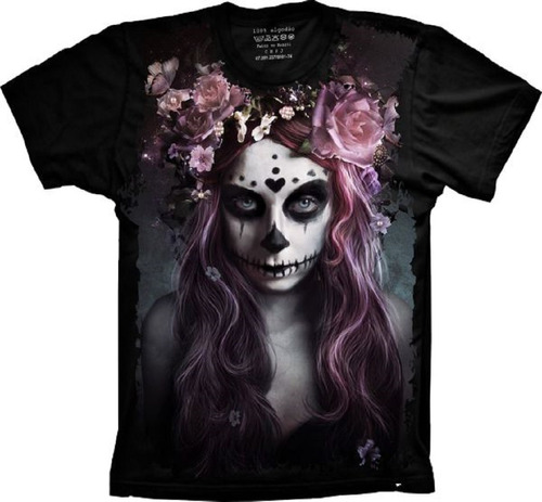 Camiseta Plus Size Cranio Caveira Mexicana - Flores