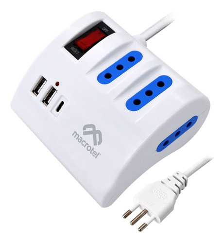 Alargador Extensión Macrotel 3 Pos 2 Usb 1 Tipo C