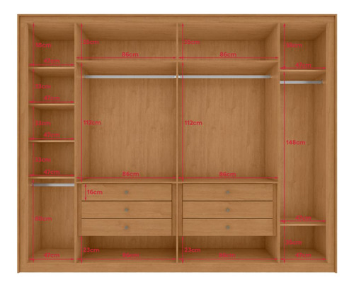 Guarda Roupa 6 Portas S/ Espelho Easy Space Amendoa Clean