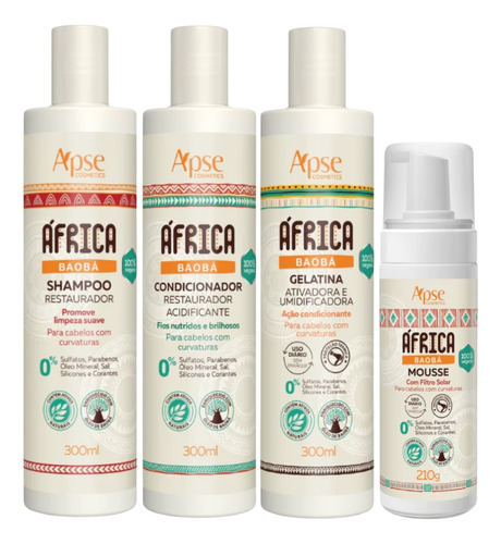 Kit Apse Africa Baoba Shampoo Condicionador Gelatina Mousse