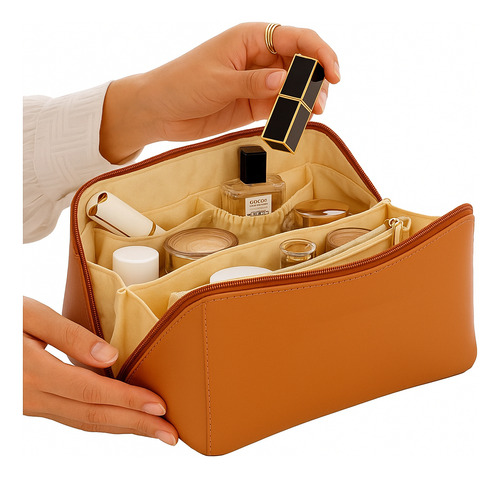 Necessaire Frasqueira Feminina Maquiagem Grande Viagens Cor Caramelo
