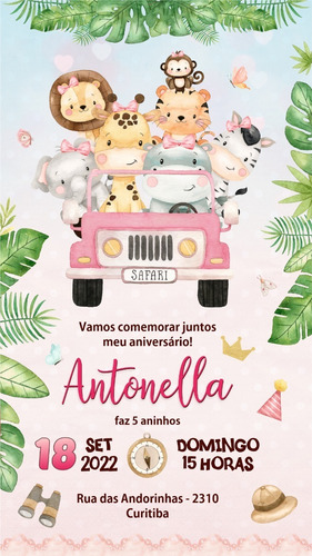 Convite Safari Selva Menina Whatsapp 2