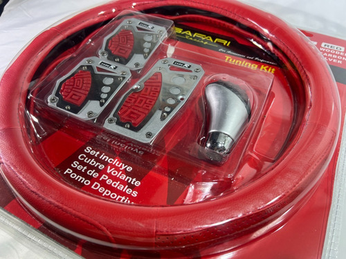 Imagen 5 de 8 de Cubre Volante Pomo Palanca Cambio Kit Tuning Auto Rojo K680