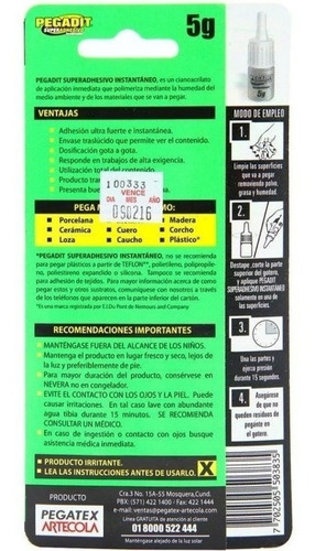 Imagen 2 de 5 de Oferta Del Dia Pegadit 5 Gramos Blister Instantáneo Technolo
