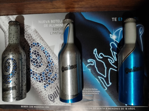 De Colección: 3 Botellas Aluminio Quilmes + Publicidad Clipp