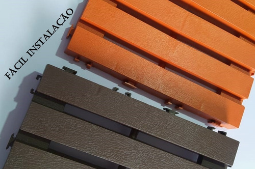 Kit 17 Deck Madeira Plástico Encaixe Modular Varanda Marrom-claro