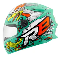 Comprar Capacete Moto Viagem Customizado Fechado R8 Rocket Chicken Cor Azul Tamanho do capacete 62