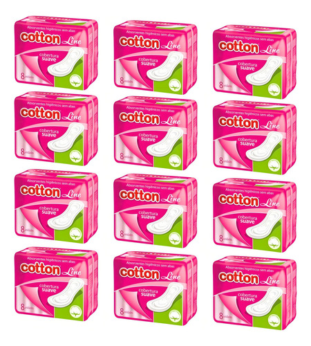 Kit 12 Absorventes Cotton Line Sem Abas Cobertura Suave