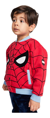 Sudadera Abierta Boton Spiderman Marvel Dono Rojo Para Bebe