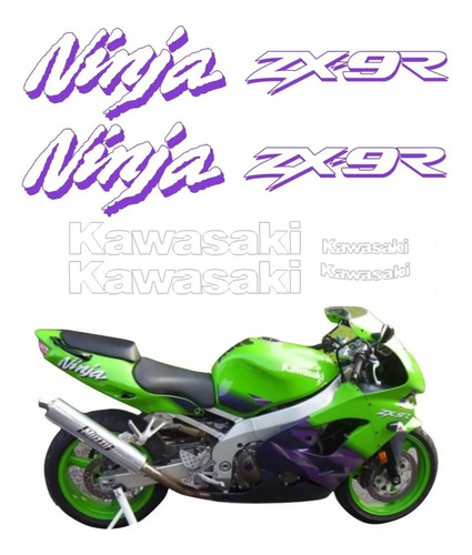 Kit Adesivos Moto Para Kawasaki Ninja Zx-9r 1998/99 16646 Cor ROXO/BRANCO