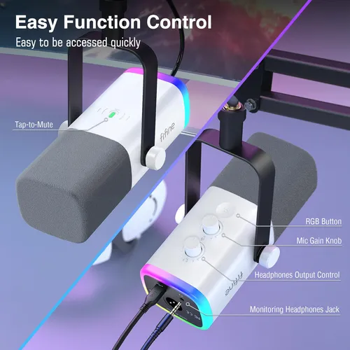 Micrófono Para Juegos Fifine Am8t Usb/xlr Dynamic Con Rgb Wh