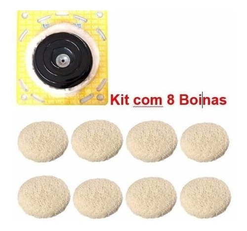 Kit Polimento Disco Adaptador P/ Furadeira Com 8 Boinas Lã