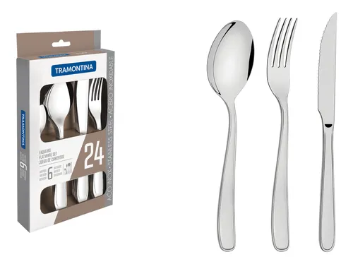 comprar Juego de cubiertos de 24 piezas Tramontina Maresías de acero inoxidable con cuchillos para asado