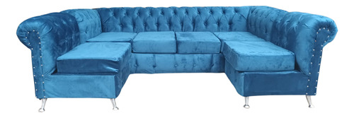 Sillón Chesterfield 4 Cuerpos Con Esquineros Gris