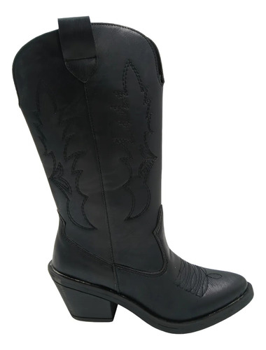 Botas Texanas Mujer Caña Media Bordadas. Negro