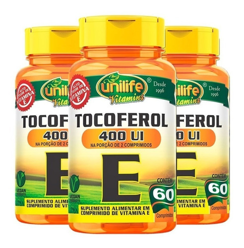 Vitamina E (tocoferol) - 3x 60 Cápsulas - Unilife