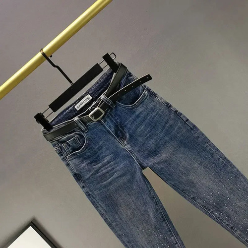 Jeans De Mezclilla De Cintura Alta Con Diamantes De Imitació