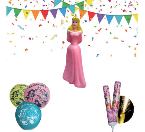Princesas Vela Cera Y Globos Para Fiesta Cumple