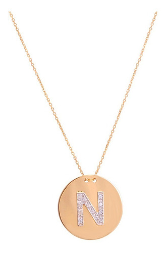 Imagem 1 de 3 de Gargantilha Placa Letra C/ Brilhantes Ctf45 Em Ouro 18k/750