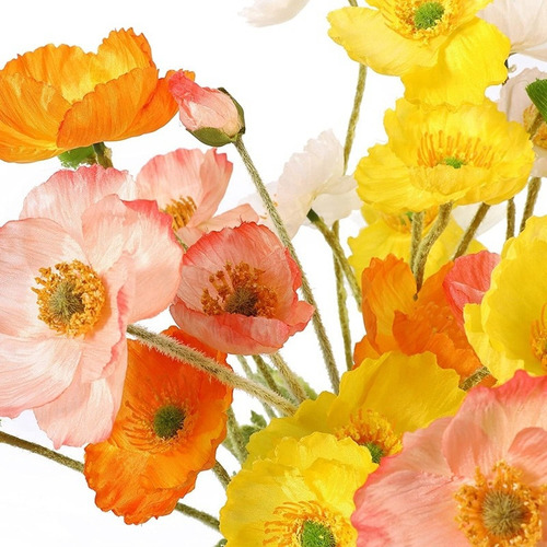 Paquete De 8 Flores Artificiales De Amapola De Seda Para Dec