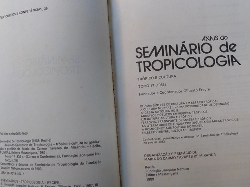 Livro - Anais Do Seminário De Tropicologia - Maria Do Carmo