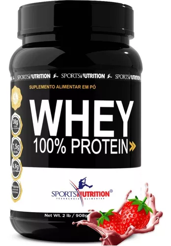 Whey Protein 100% Concentrado - 30g De Proteína Dose - 908g Sabor Morango