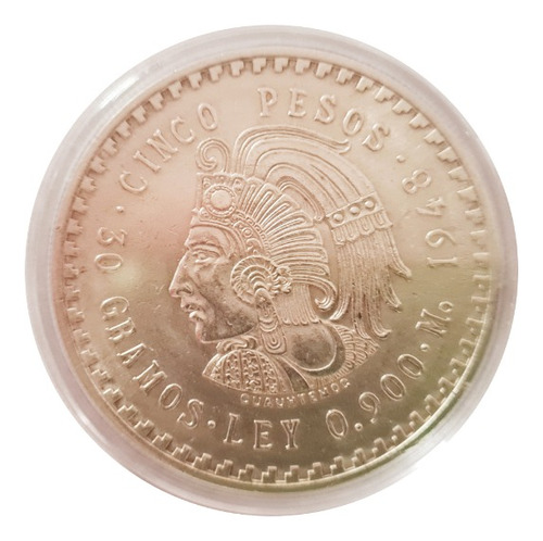 Moneda 5 Pesos Cuauhtémoc Plata Ley .900 Año 1948 Cinco