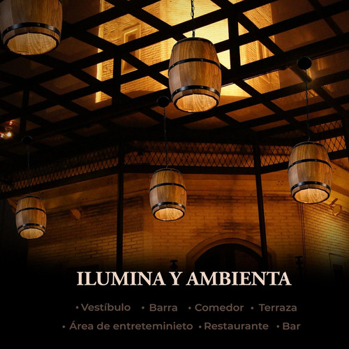 Lampara Colgante, Estilo Rustico, Diseño Barril.