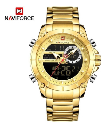 Relógio de pulso Naviforce NF9163 com corria de aço inoxidável cor dourado - fondo preto